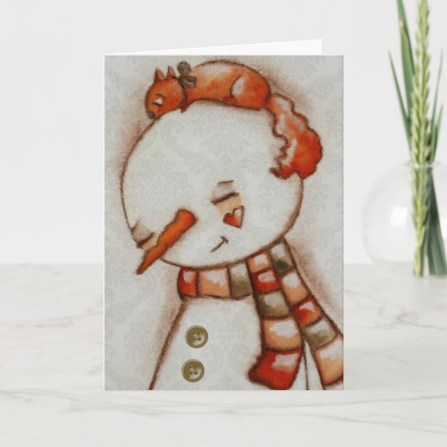 Snögubbe och ekorre - Helgdag-kort Helgkort (Framsida)