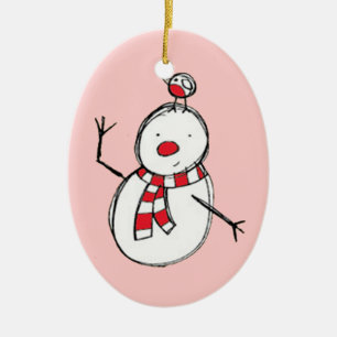 Snögubbe och fågelkeramiska prydnadsföremål julgransprydnad keramik