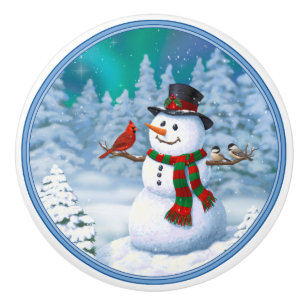 Snögubbe och fågelvinter i lycklig, jul och knopp