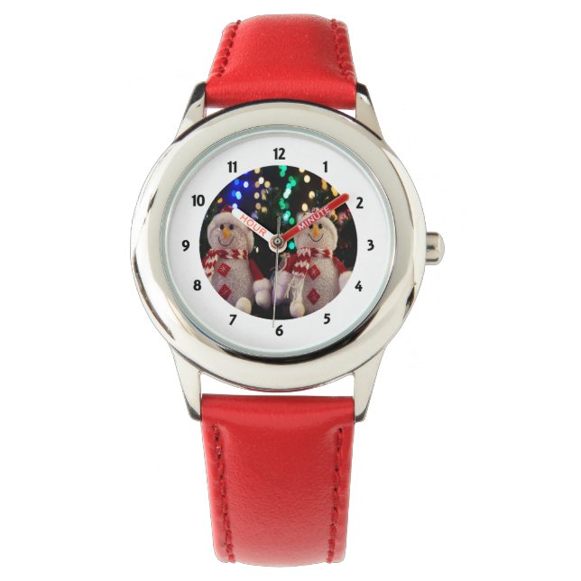 Snögubbe och familjeprydnader på Träd Watch Armbandsur (Framsida)