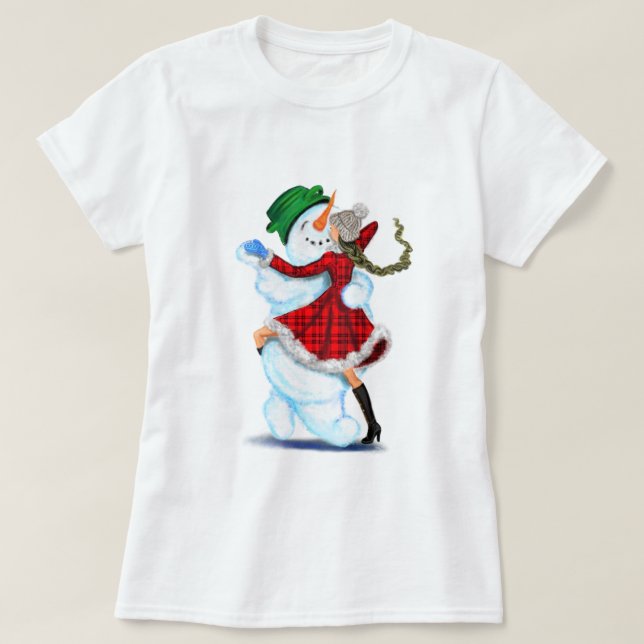 Snögubbe och Girl Dancers jul T-Shirt (Design framsida)