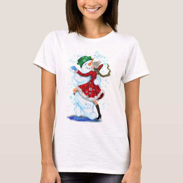 Snögubbe och Girl Dancers jul T-Shirt (Framsida)