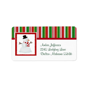 Snögubbe- och godisrandadressetiketter adressetikett