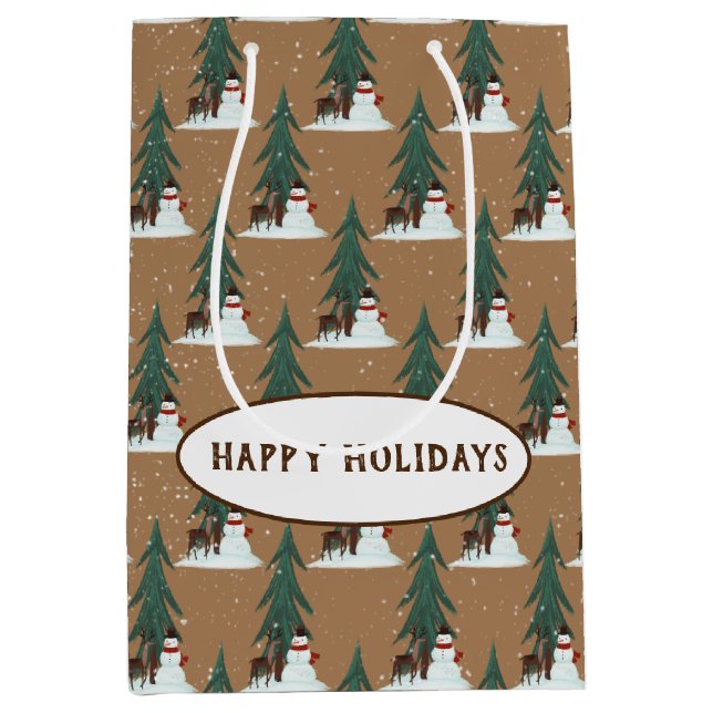 snögubbe och hjort i snöflingor (Framsidan)