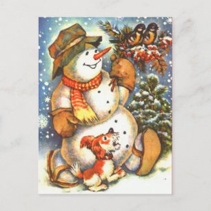 Snögubbe och Hund Vykort