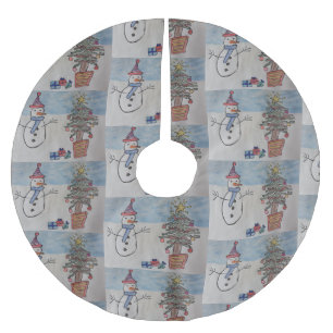 Snögubbe och Julgran Julgransmatta Borstad Polyester