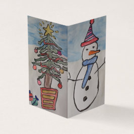 Snögubbe och Julgran julkort Kort
