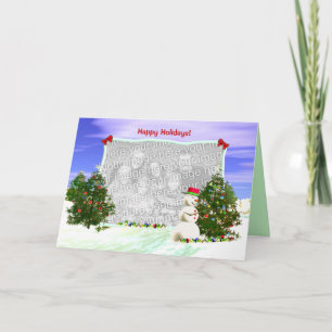 Snögubbe och Julgranar Foto Helgkort