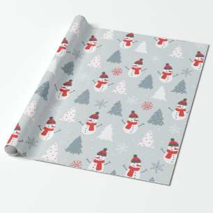 Snögubbe och Julgranar Mönster Presentpapper
