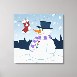 Snögubbe och julklapp canvastryck