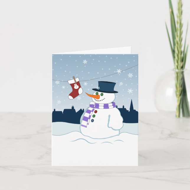 Snögubbe och julklapp helgkort (Framsida)