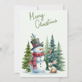 Snögubbe och kanin God jul kort