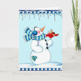 Snögubbe och kardinal helgkort
