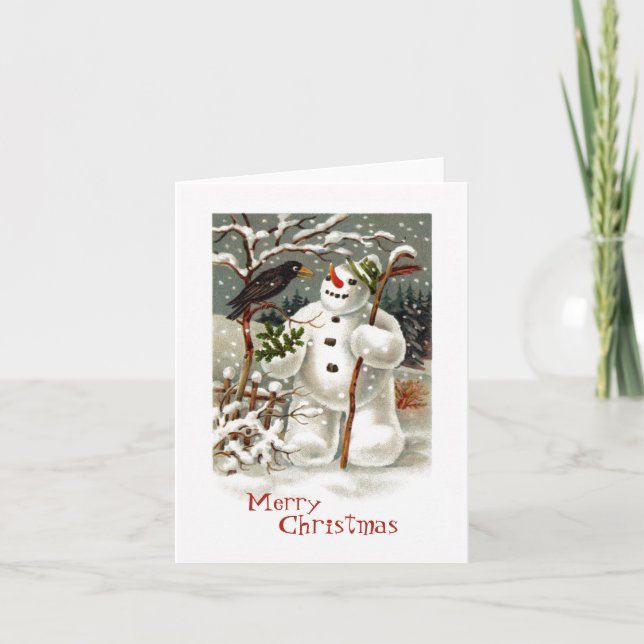 Snögubbe och Kråka Note Card Helgkort (Framsida)