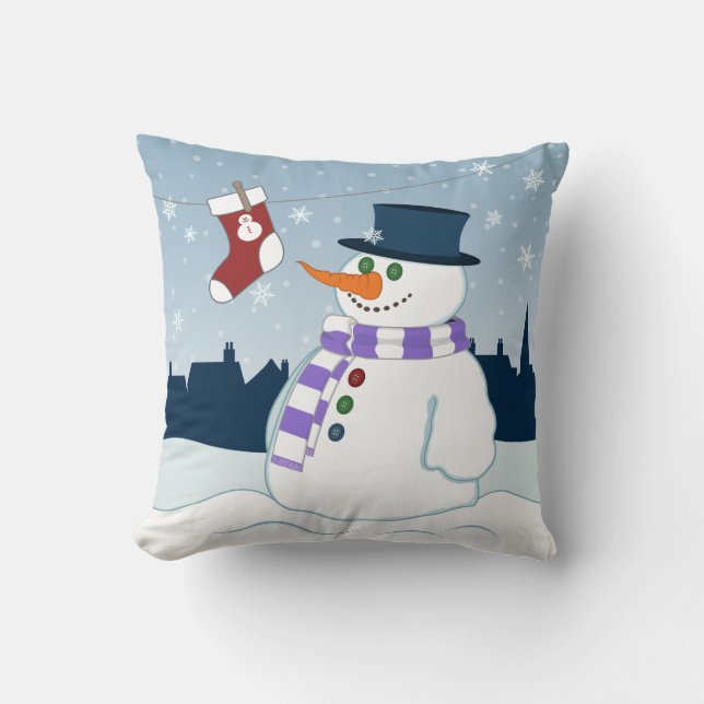 Snögubbe och lagrade julklapp kudde (Framsida)