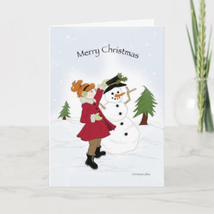 Snögubbe och Little Girl Helgkort