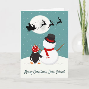 Snögubbe och Penguin Watch Santa's Sleigh Helgkort