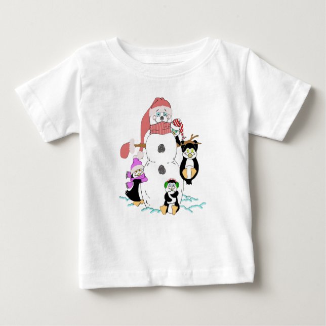 Snögubbe och Penguins jul T Shirt (Framsida)