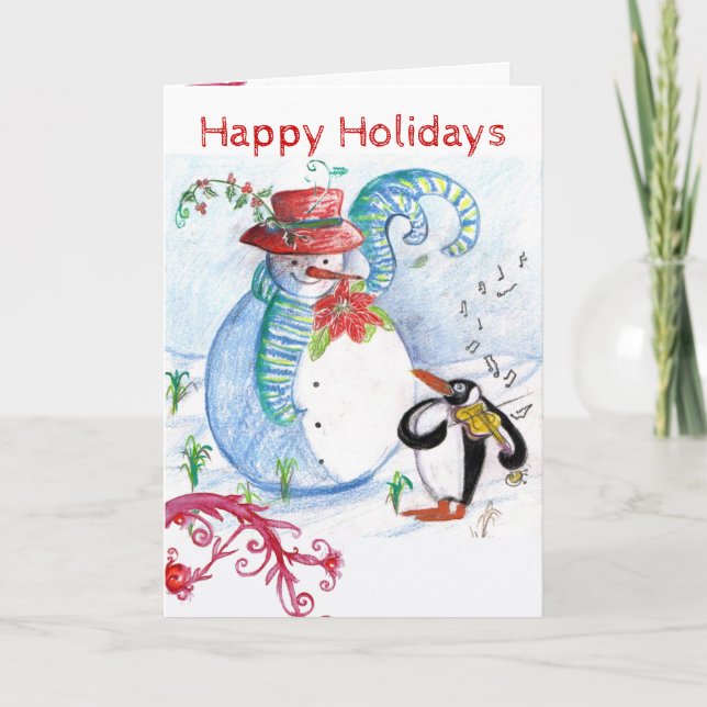 SNÖGUBBE OCH PENGUINS WINTER SERENADE HELGKORT (Framsida)
