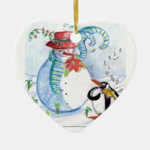 SNÖGUBBE OCH PENGUINS WINTER SERENADE JULGRANSPRYDNAD KERAMIK