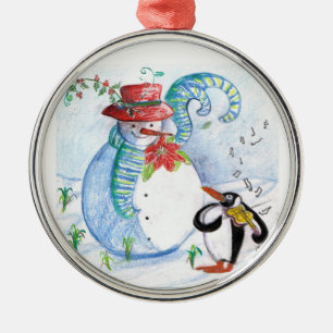 SNÖGUBBE OCH PENGUINS WINTER SERENADE JULGRANSPRYDNAD METALL