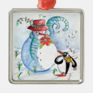 SNÖGUBBE OCH PENGUINS WINTER SERENADE JULGRANSPRYDNAD METALL