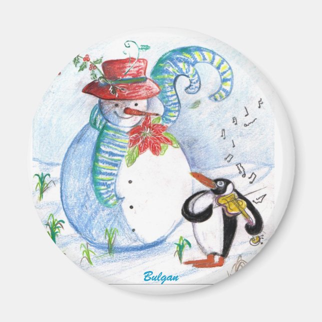 SNÖGUBBE OCH PENGUINS WINTER SERENADE MAGNET (Framsidan)