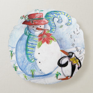 SNÖGUBBE OCH PENGUINS WINTER SERENADE RUND KUDDE