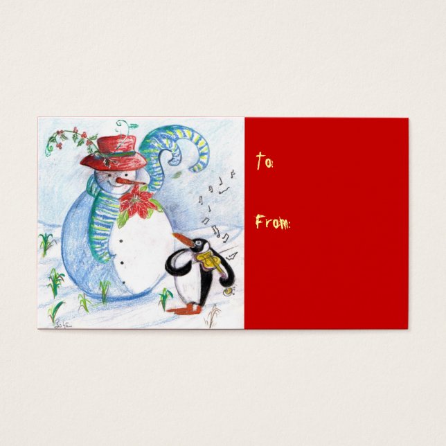 SNÖGUBBE OCH PENGUINS WINTER SERENADE VISITKORT (Framsidan)