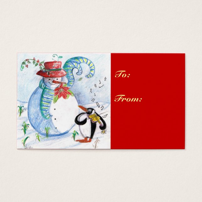 SNÖGUBBE OCH PENGUINS WINTER SERENADE VISITKORT (Framsidan)