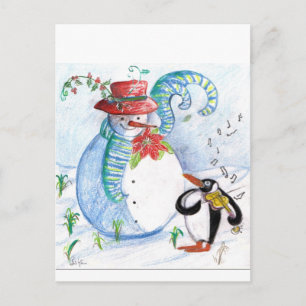 SNÖGUBBE OCH PENGUINS WINTER SERENADE VYKORT