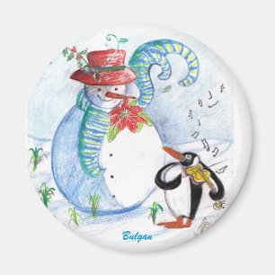 SNÖGUBBE- OCH PINGVIN VINTERSERENADE MAGNET