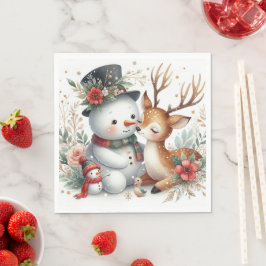 Snögubbe och renvänner pappersservett