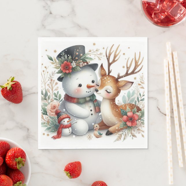 Snögubbe och renvänner pappersservett (Insitu)