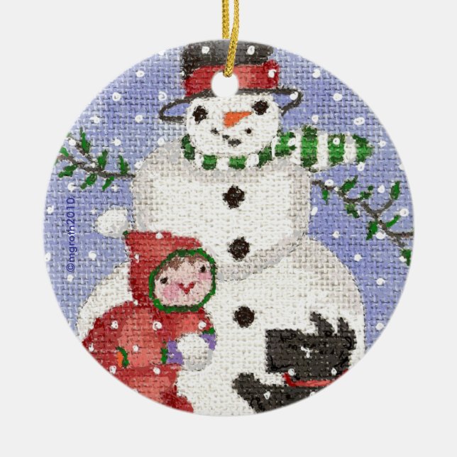 snögubbe och skurkornament julgransprydnad keramik (Framsidan)