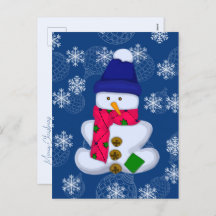 Snögubbe och snöflingor. God Jul