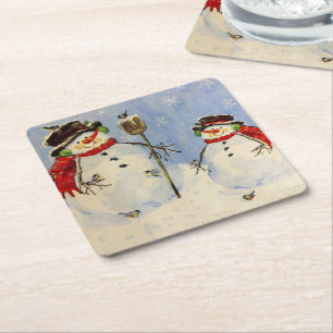 Snögubbe och Son Underlägg Papper Kvadrat