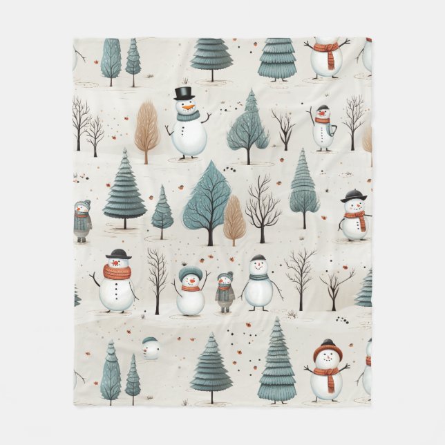 Snögubbe och träd fleecefilt (Framsidan)