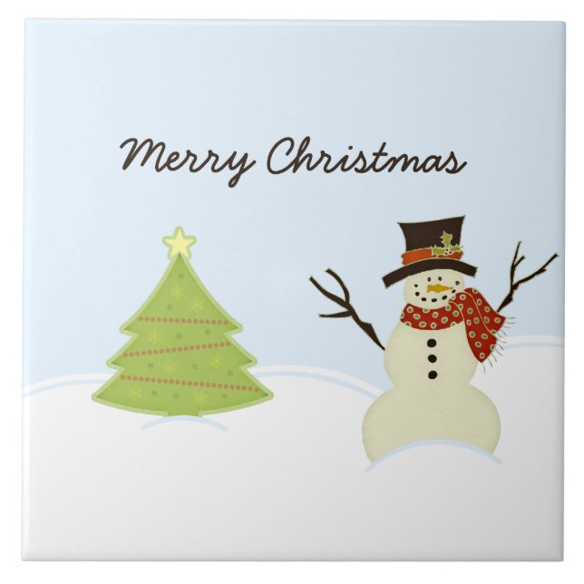 Snögubbe och Träd Kakelplatta (Framsidan)