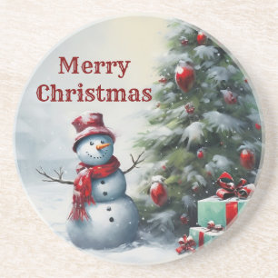 Snögubbe och Träd Sandstone Underlägg