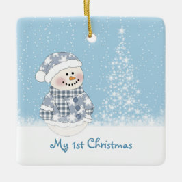 Snögubbe- och trädbaby 1st jul julgransprydnad keramik