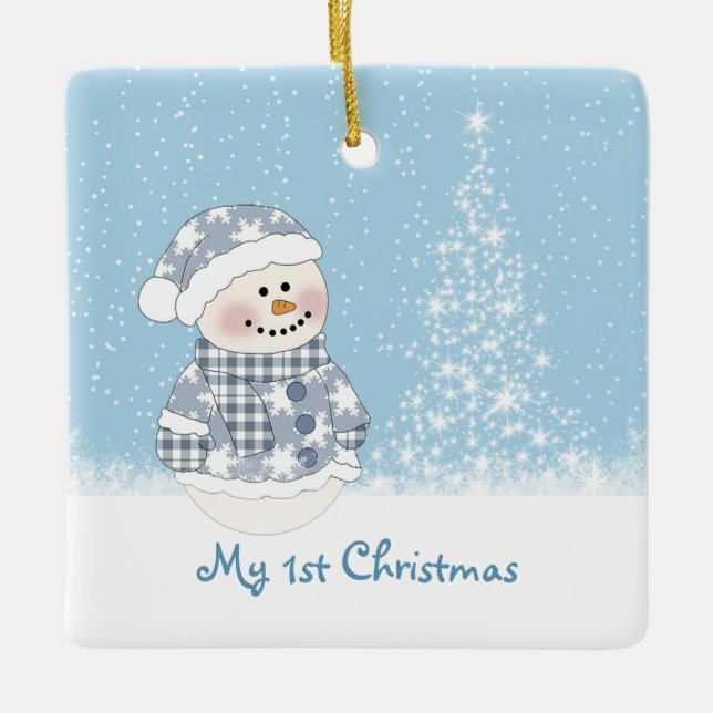 Snögubbe- och trädbaby 1st jul julgransprydnad keramik (Framsida)