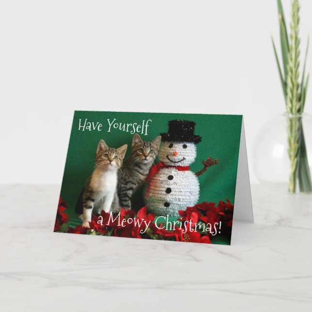 Snögubbe och två Cute Kittens Kort (Framsida)