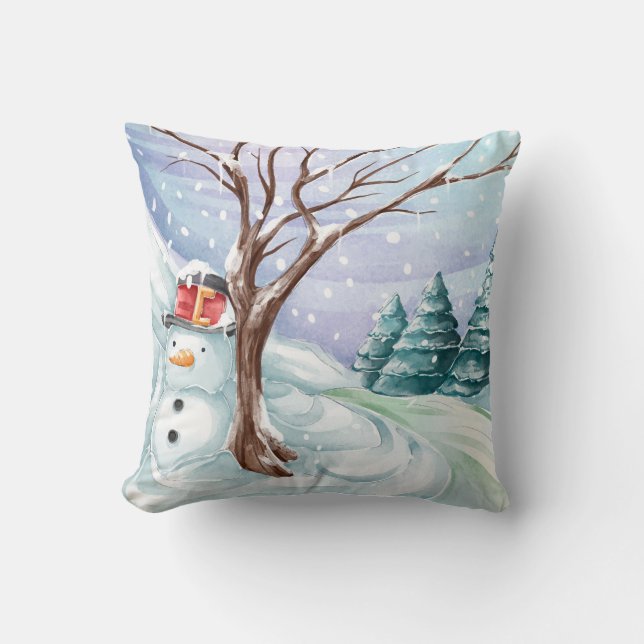 Snögubbe och vinter kudde (Framsida)