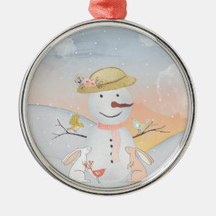Snögubbe och Winter Woodland Friends Julgransprydnad Metall