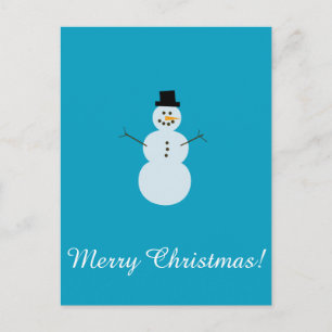 Snögubbe på blå bakgrund. God Jul! Vykort