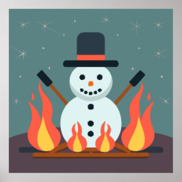 Snögubbe på campingplatsen poster