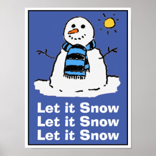 Snögubbe på en sunt vinterdag. Jul Poster