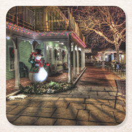 Snögubbe på farstubron i vinterunderland underlägg papper kvadrat