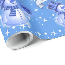 Snögubbe på frostigt blåttmönster presentpapper